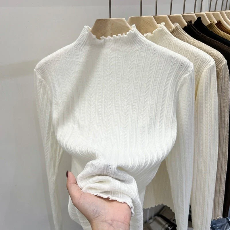 The Effortless Elegance | Solid Color Semi-Turtleneck Long-Sleeve Knit Sweater   FD - Image 5