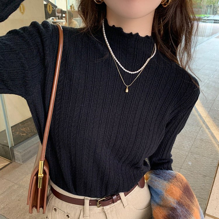 The Effortless Elegance | Solid Color Semi-Turtleneck Long-Sleeve Knit Sweater   FD - Image 7