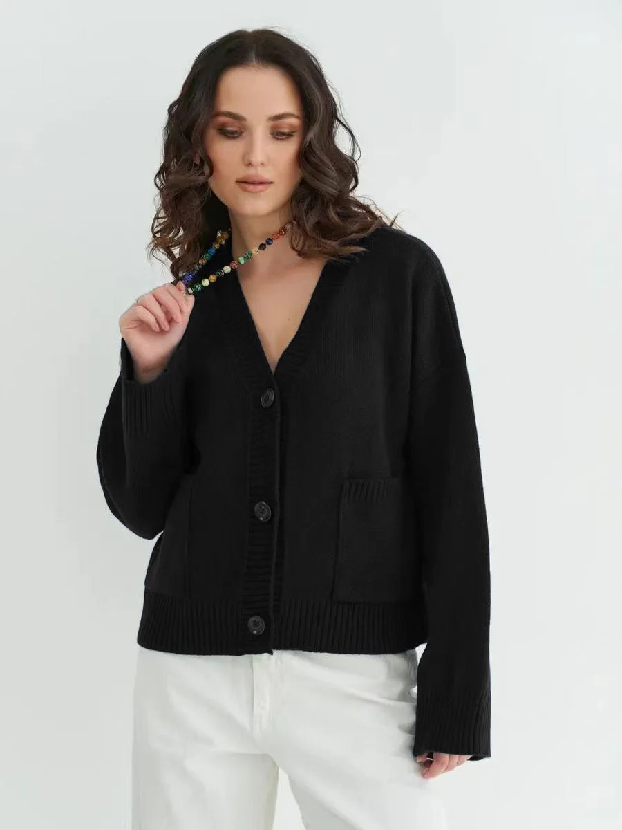 The Effortless Elegance | Women's V-Neck Pocket Cardigan Sweater - Image 9