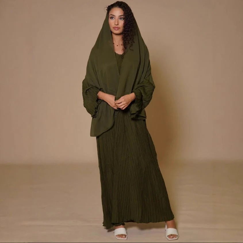The Effortless Flow | Solid Color V-Neck Long-Sleeve Swing Dress - Image 2
