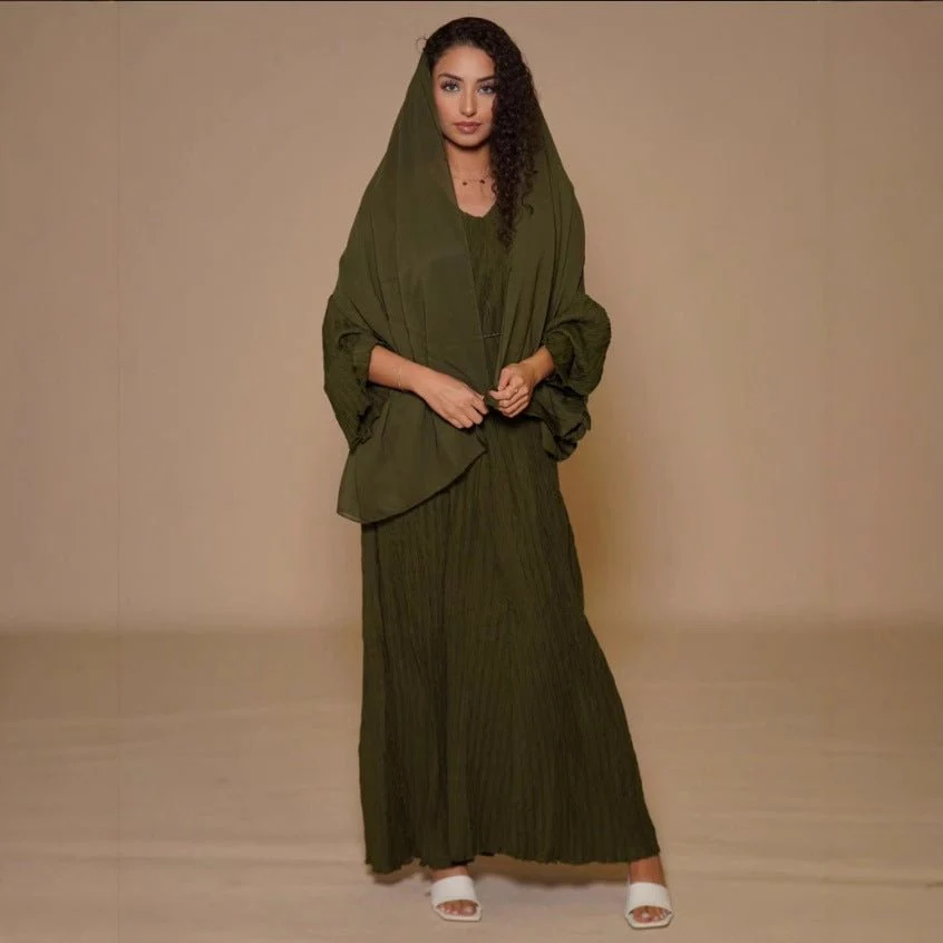 The Effortless Flow | Solid Color V-Neck Long-Sleeve Swing Dress - Image 3