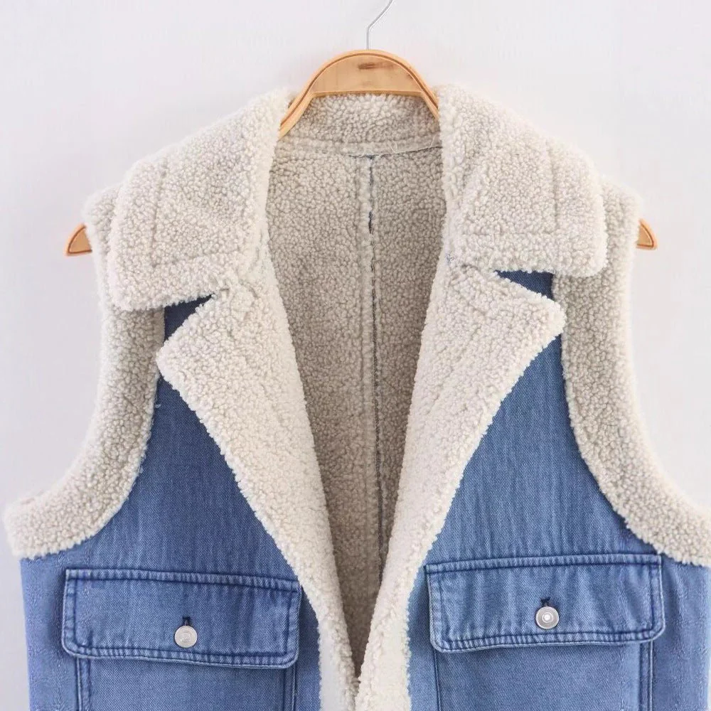 The Effortless Layer | Women's Denim Splicing Double-Sided Fur Vest - Image 3