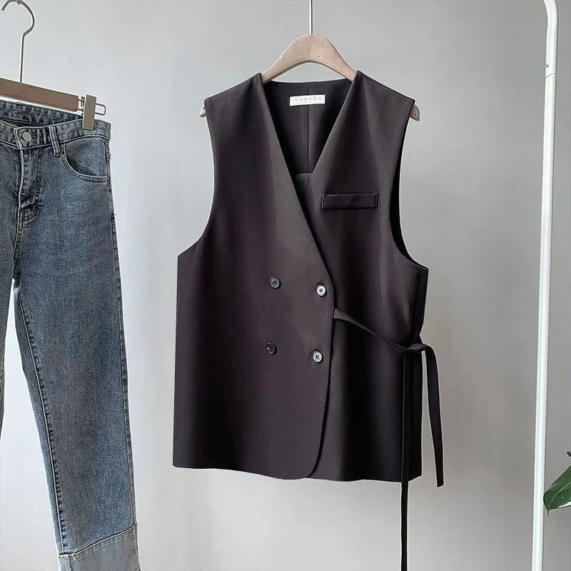 The Effortless Layer | Women's Double-Breasted Loose Vest Cardigan - Image 4