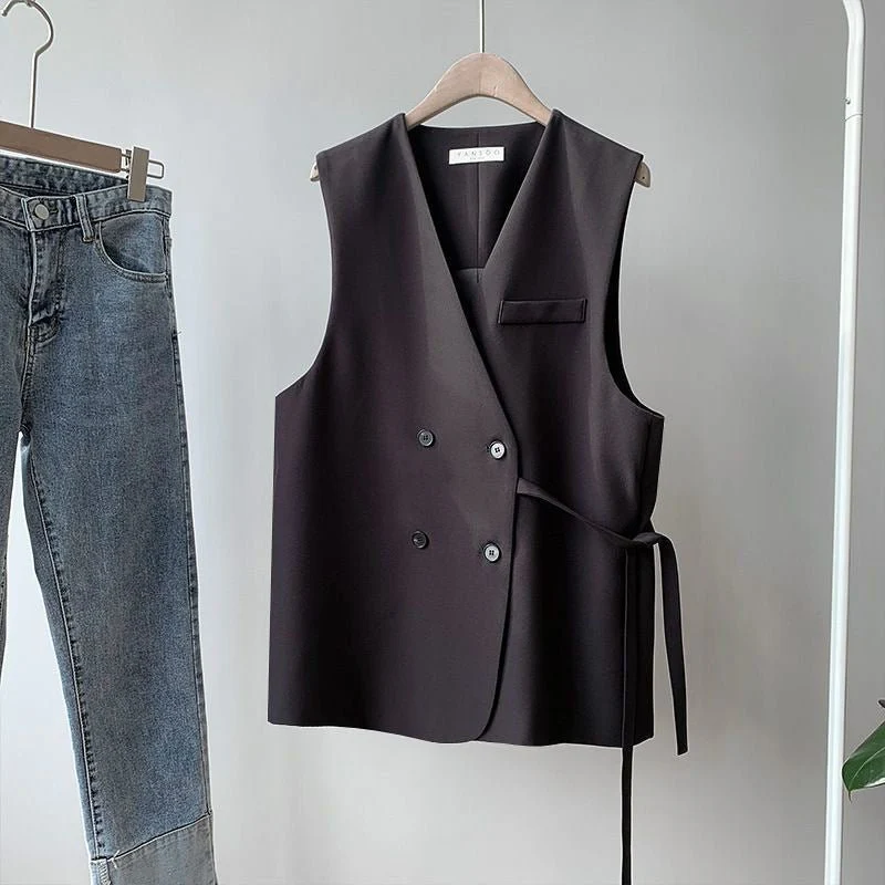 The Effortless Layer | Women's Double-Breasted Loose Vest Cardigan - Image 6
