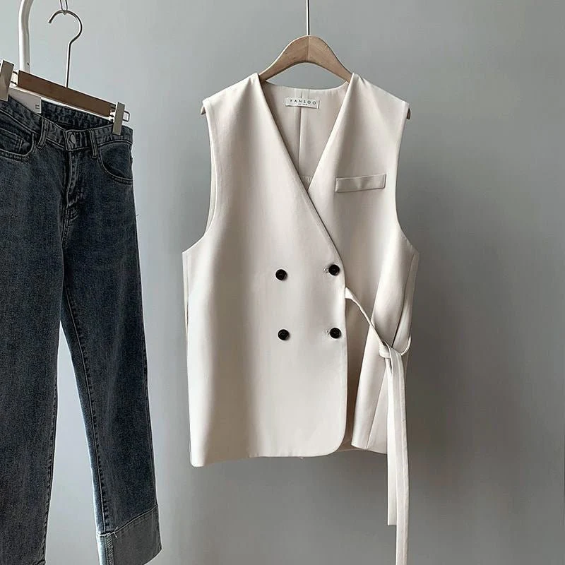 The Effortless Layer | Women's Double-Breasted Loose Vest Cardigan - Image 7