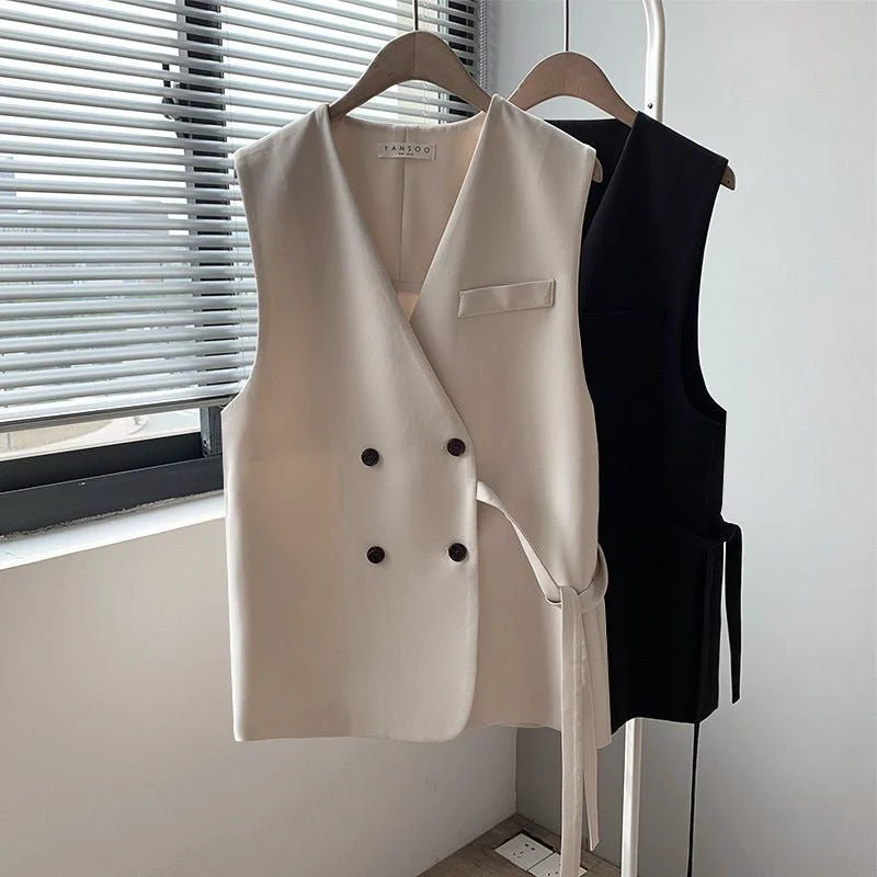 The Effortless Layer | Women's Double-Breasted Loose Vest Cardigan FD - Image 2