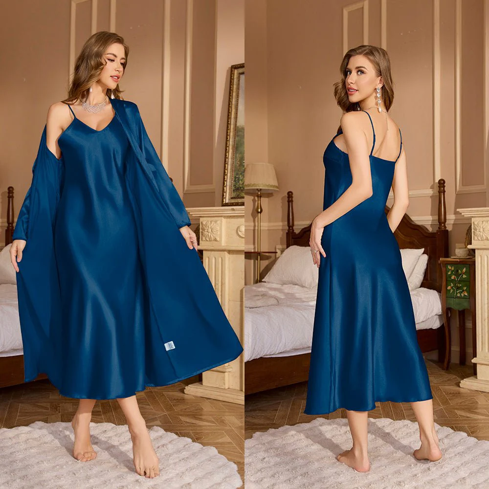 The Effortless Luxe | Women's Ice Silk Suspender Skirt & Long-Sleeve Bathrobe Set - Image 10