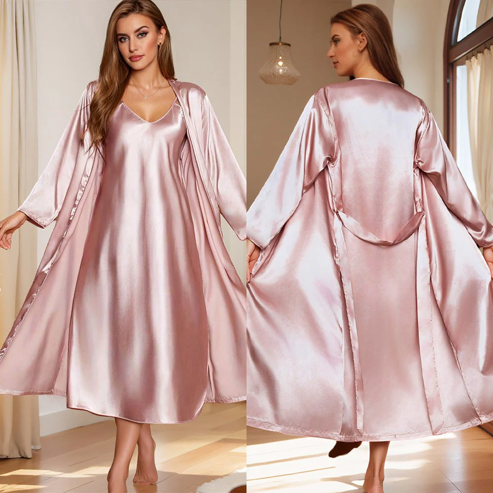 The Effortless Luxe | Women's Ice Silk Suspender Skirt & Long-Sleeve Bathrobe Set - Image 8