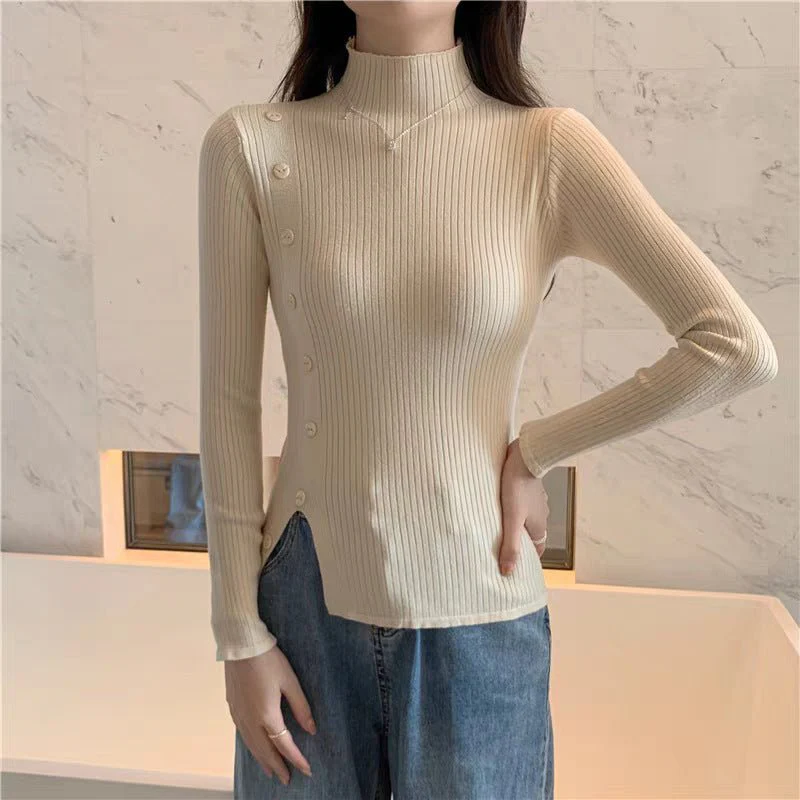 The Elegant Accent | Women's Slim-Fit Semi-Turtleneck Pullover Sweater - Image 2
