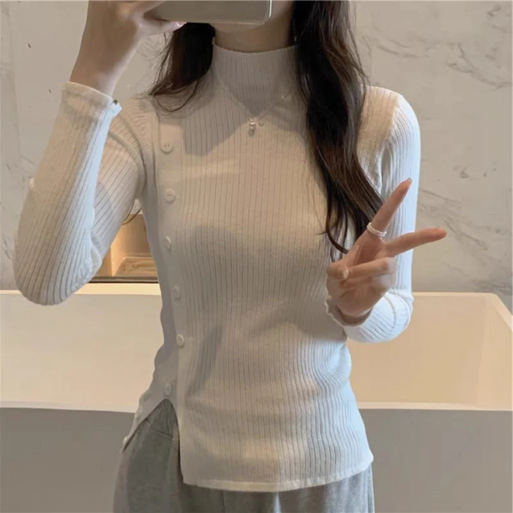The Elegant Accent | Women's Slim-Fit Semi-Turtleneck Pullover Sweater - Image 3