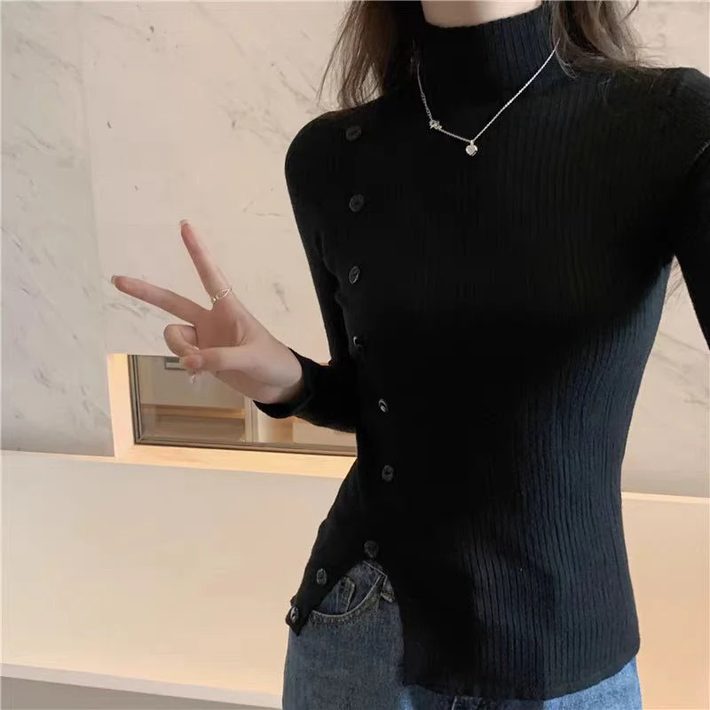 The Elegant Accent | Women's Slim-Fit Semi-Turtleneck Pullover Sweater - Image 4