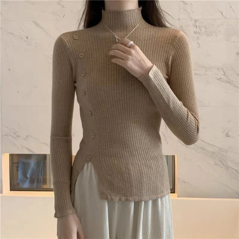 The Elegant Accent | Women's Slim-Fit Semi-Turtleneck Pullover Sweater - Image 5