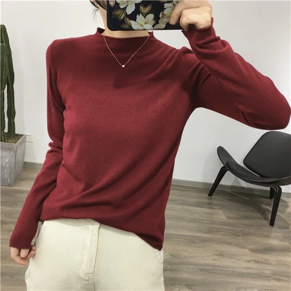 The Elegant Breeze | Women's Semi-Turtleneck Long Sleeve Pullover Sweater - Image 13
