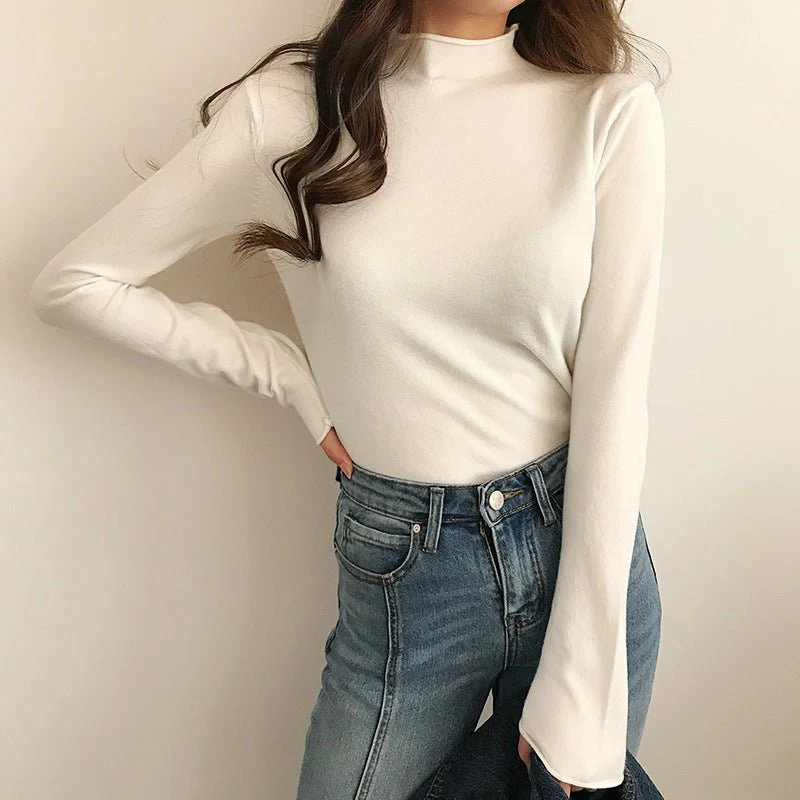 The Elegant Breeze | Women's Semi-Turtleneck Long Sleeve Pullover Sweater - Image 3