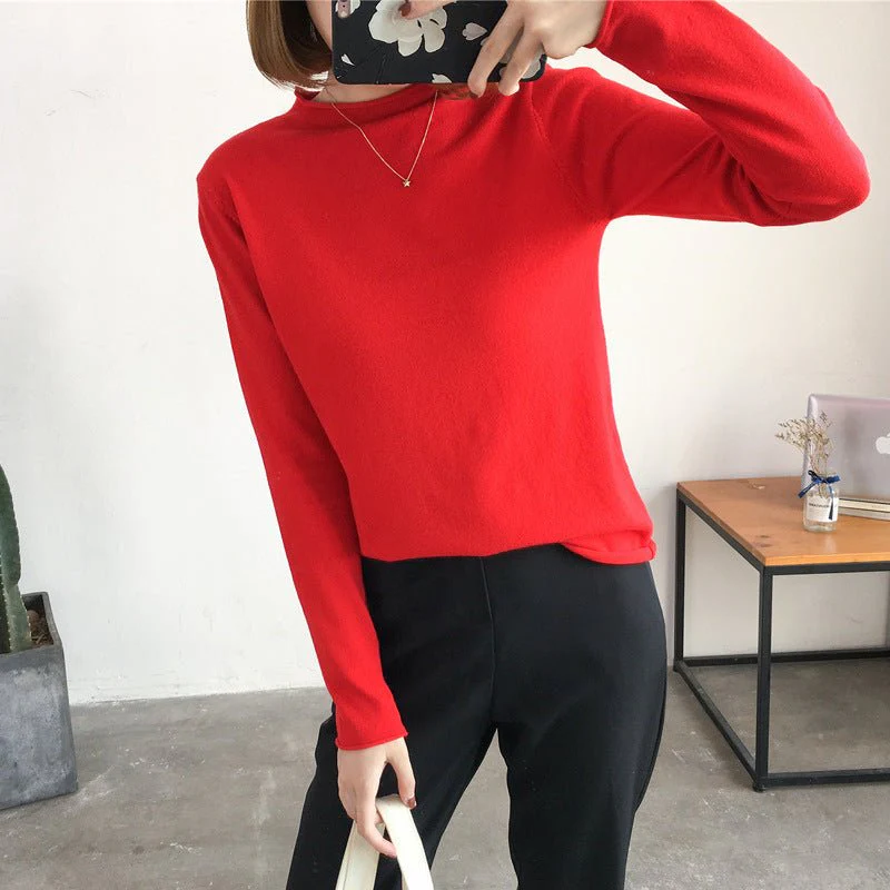 The Elegant Breeze | Women's Semi-Turtleneck Long Sleeve Pullover Sweater - Image 7