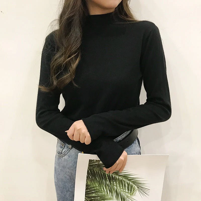 The Elegant Breeze | Women's Semi-Turtleneck Long Sleeve Pullover Sweater - Image 9