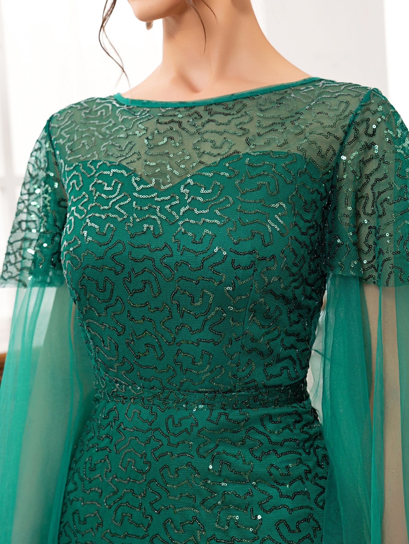 The Emerald Enchantment | Women's Backless Sequined Fishtail Long Evening Dress - Image 12