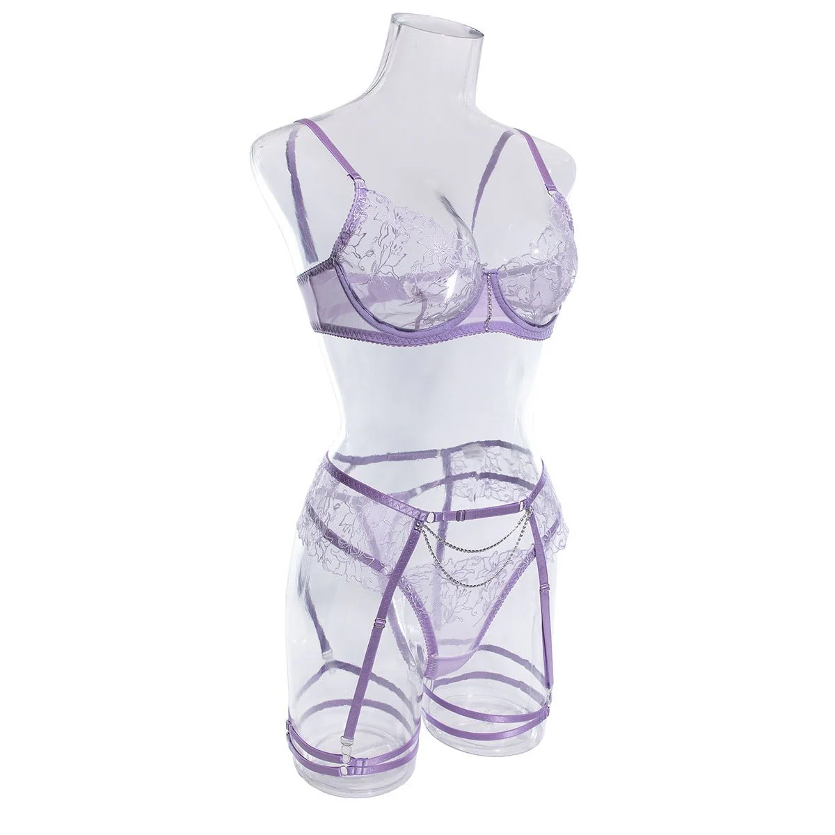 The Enchanted Grace | Embroidered Chain Elegant Three-Piece Lingerie Set - Image 52