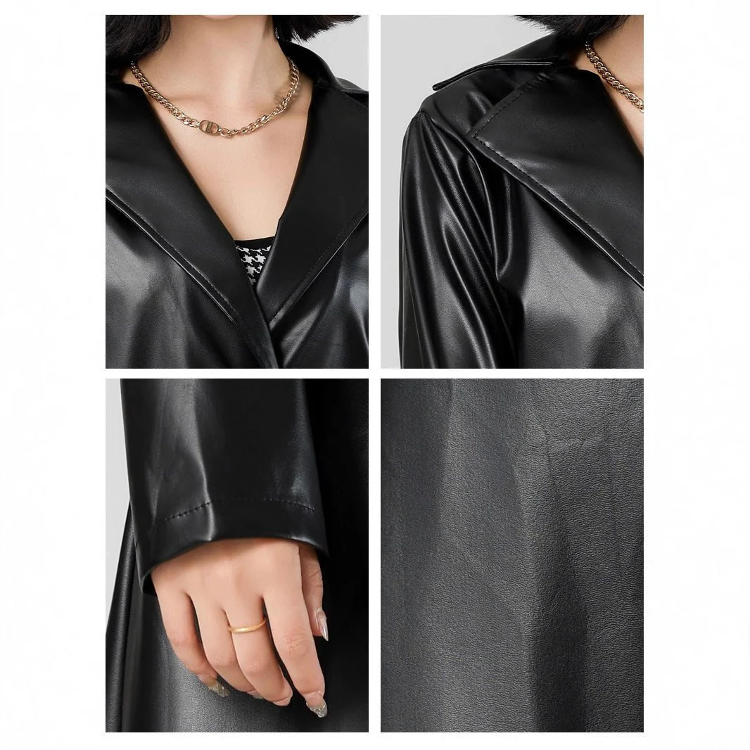 The Eternal Edge | Women's Extended Slim-Fit PU Leather Trench Coat FD - Image 4
