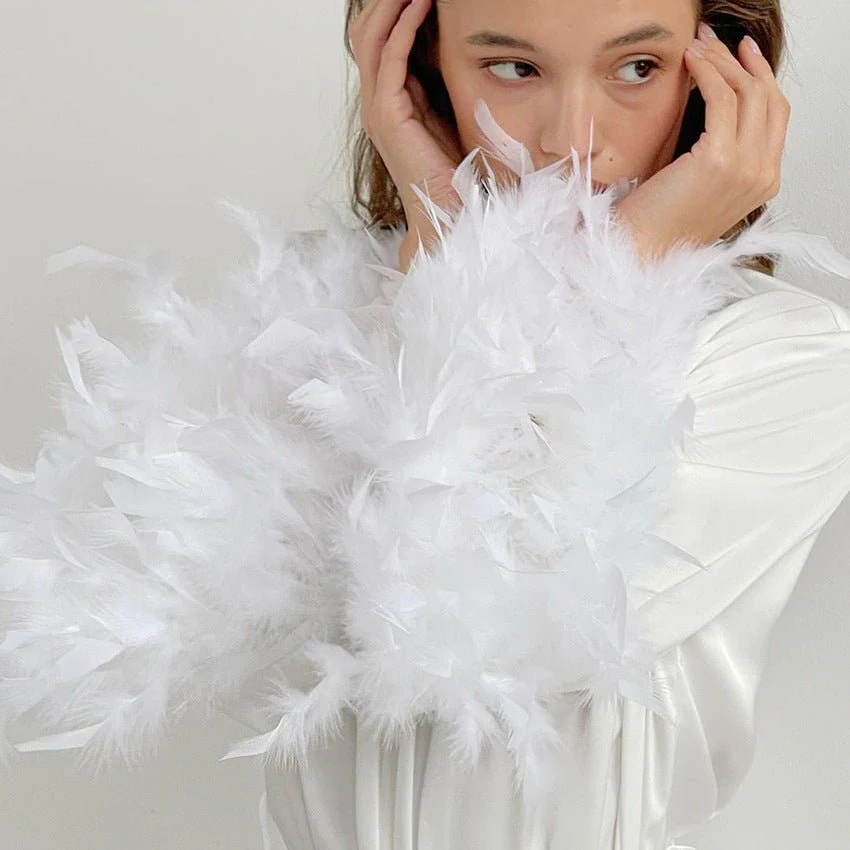 The Feather Satin | Solid Color V-Neck Long Cardigan Robe - Image 3