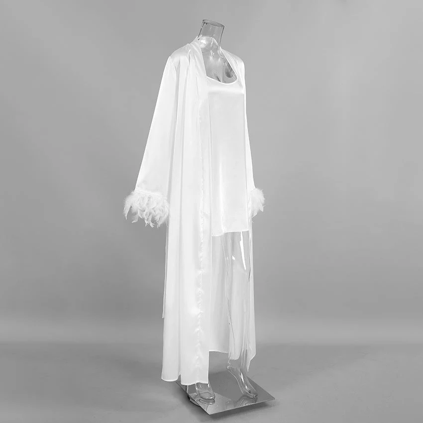 The Feather Whisper | Solid Color Ice Silk Satin Nightdress Set - Image 11