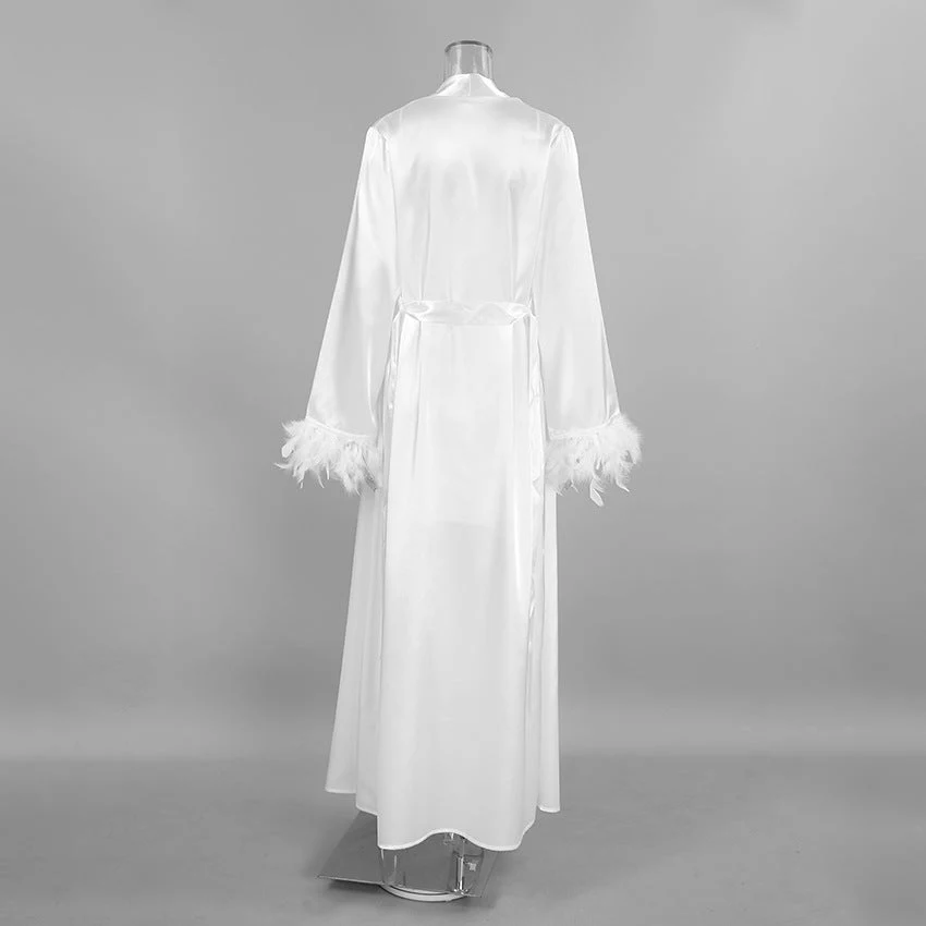 The Feather Whisper | Solid Color Ice Silk Satin Nightdress Set - Image 12