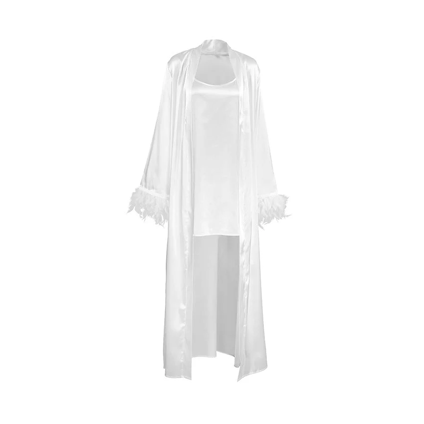 The Feather Whisper | Solid Color Ice Silk Satin Nightdress Set - Image 5