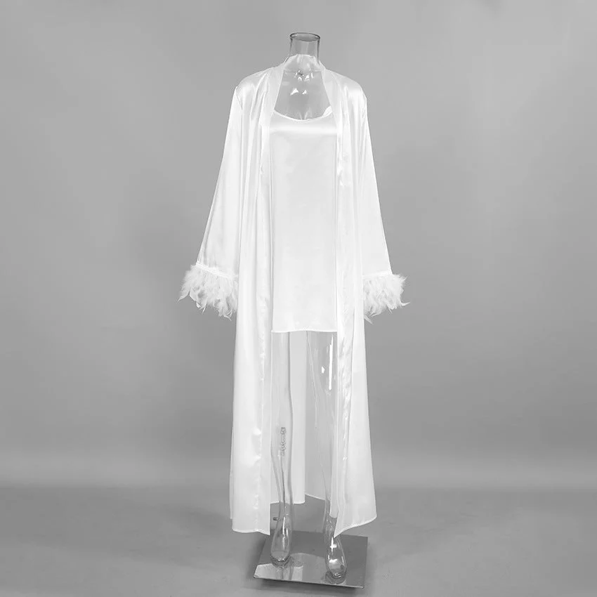 The Feather Whisper | Solid Color Ice Silk Satin Nightdress Set - Image 6