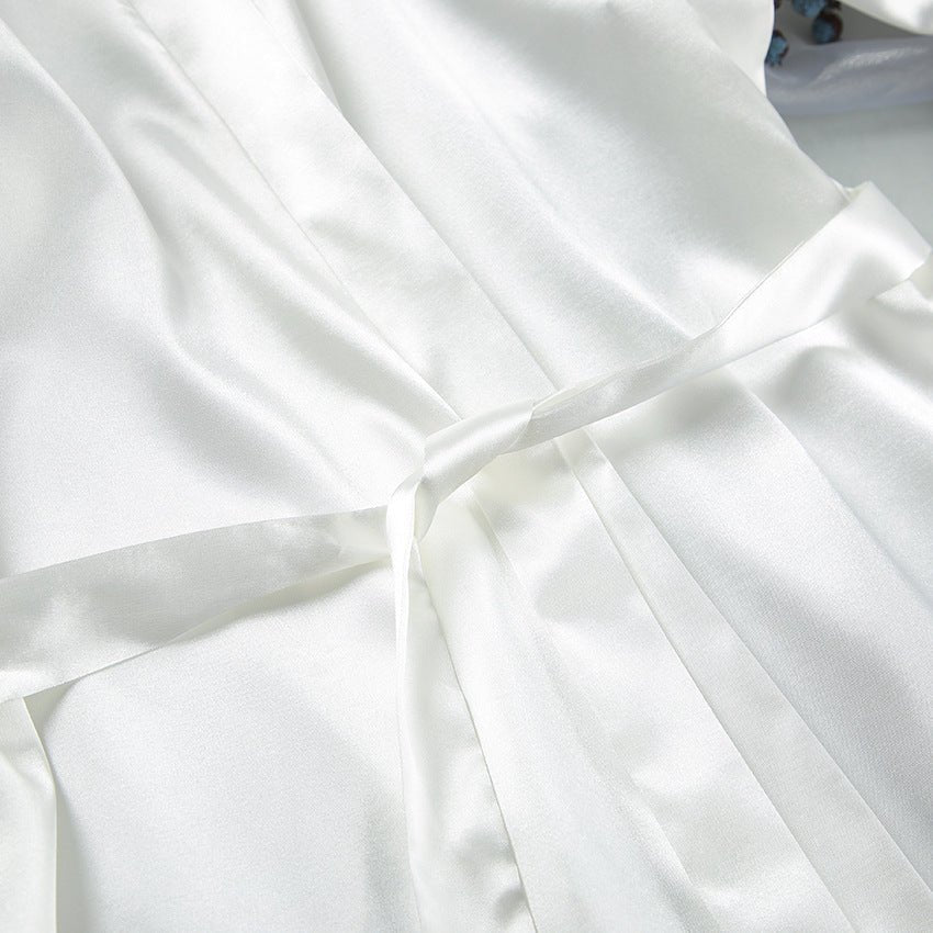 The Feather Whisper | Women's Long-Sleeve Faux Silk Feather Trim Robe - Image 8