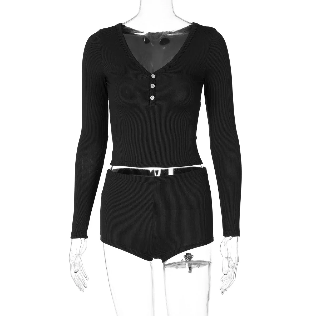 The Fierce Edge | Solid Color Low-Cut V-Neck Bell-Sleeve Top & Shorts Set FD - Image 3