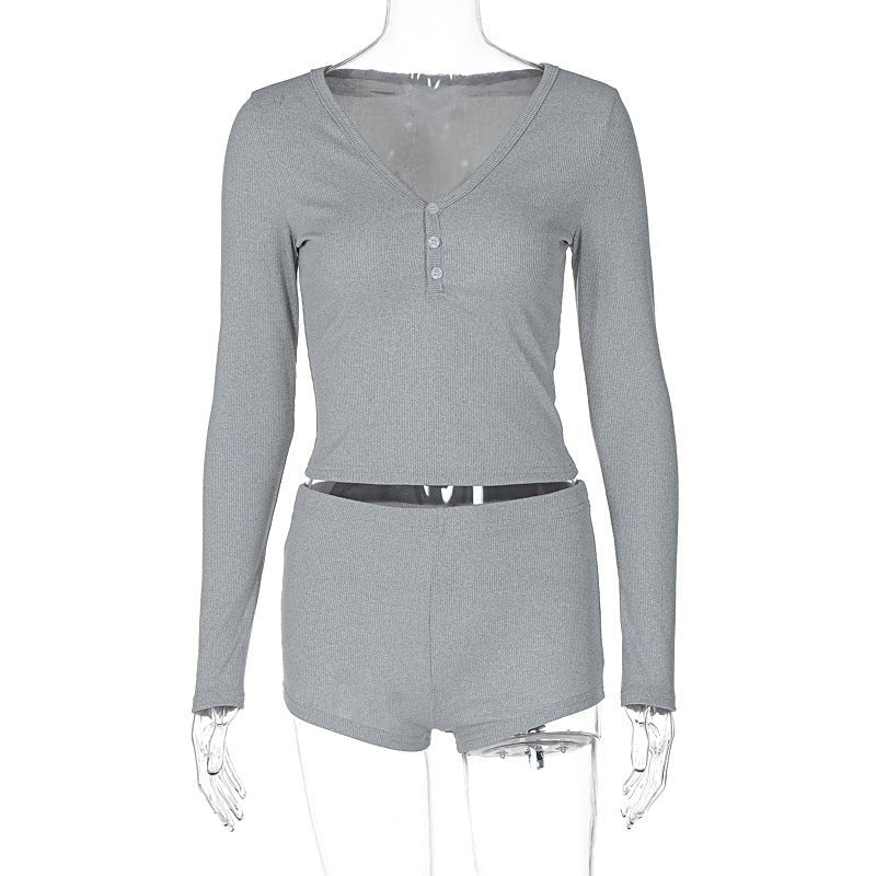 The Fierce Edge | Solid Color Low-Cut V-Neck Bell-Sleeve Top & Shorts Set FD - Image 32