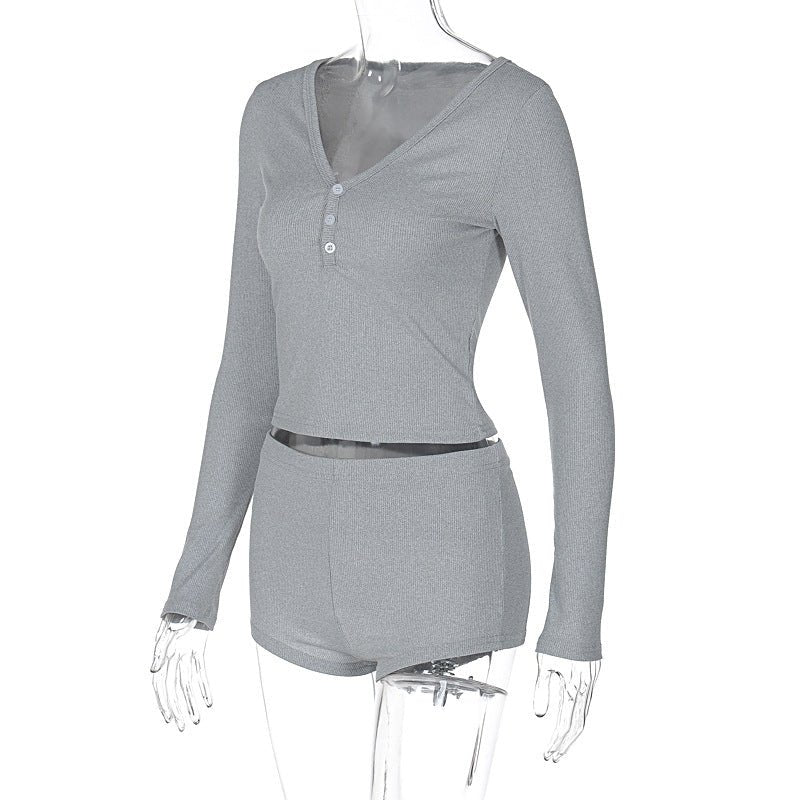 The Fierce Edge | Solid Color Low-Cut V-Neck Bell-Sleeve Top & Shorts Set FD - Image 33