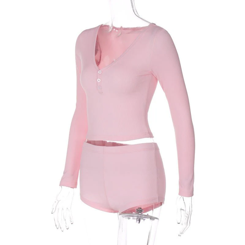 The Fierce Edge | Solid Color Low-Cut V-Neck Bell-Sleeve Top & Shorts Set FD - Image 36