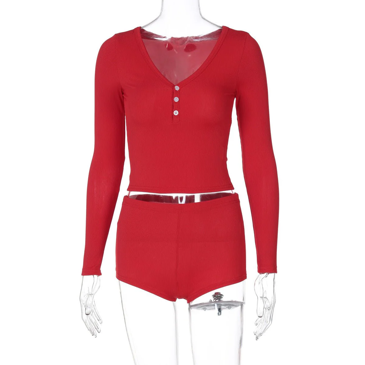 The Fierce Edge | Solid Color Low-Cut V-Neck Bell-Sleeve Top & Shorts Set FD - Image 4