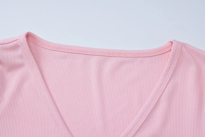 The Fierce Edge | Solid Color Low-Cut V-Neck Bell-Sleeve Top & Shorts Set FD - Image 41