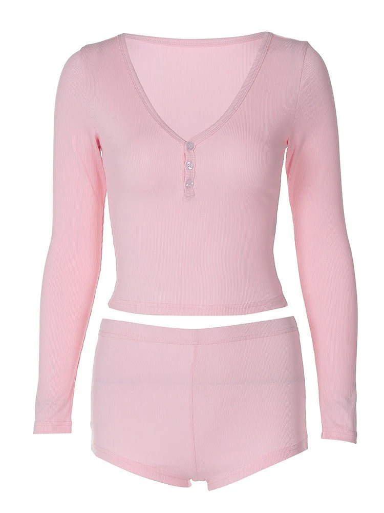 The Fierce Edge | Solid Color Low-Cut V-Neck Bell-Sleeve Top & Shorts Set FD - Image 9