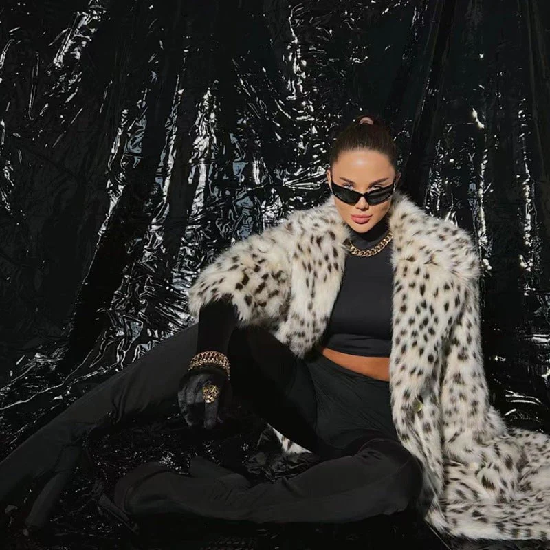 The Fierce Luxe | Leopard Print Imitation Fox Fur Coat FD
