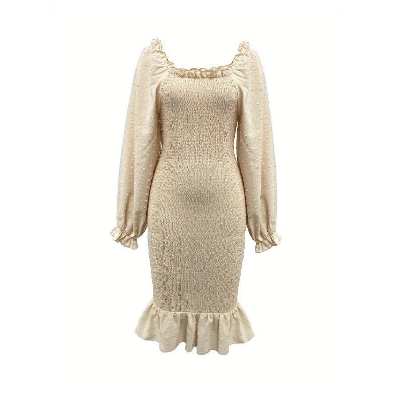 The Fishtail Charm | Women's Square Neck Petal Sleeve Fishtail Midi Dress - Image 5