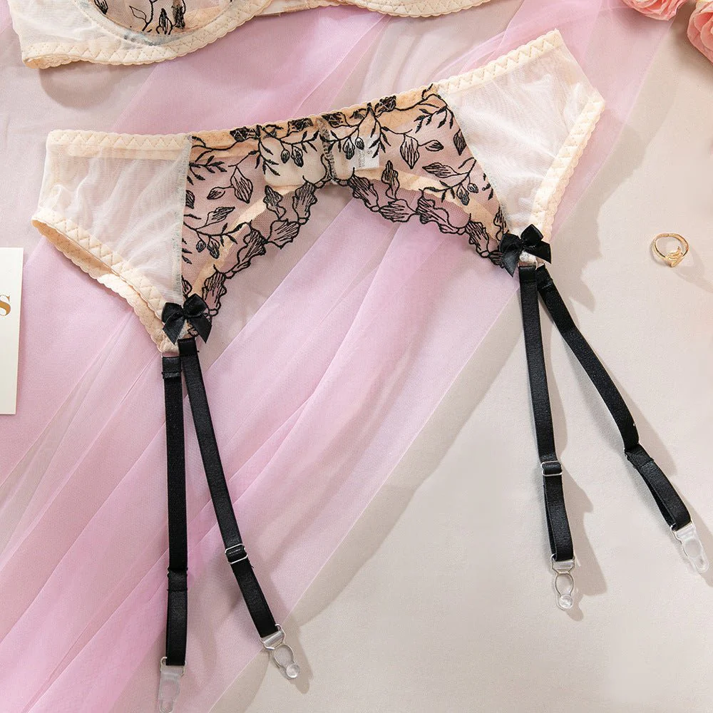 The Fleur Nude | 3-Piece Floral Embroidery & Mesh Lingerie Set - Image 9