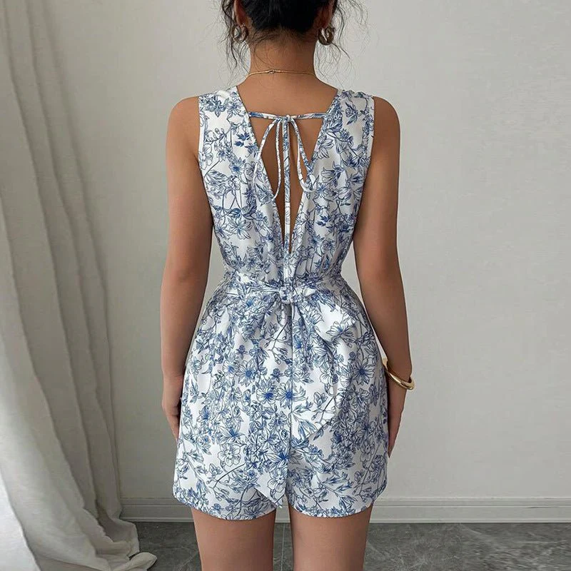 The Floral Charm | Floral Lace-Up Sleeveless Jumpsuit - Image 3