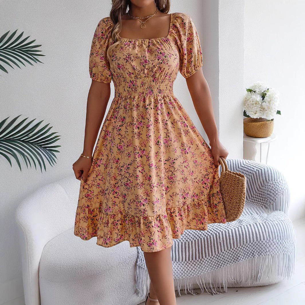 The Floral Charm | Floral Square Collar Ruffled A-Line Midi Dress - Image 9