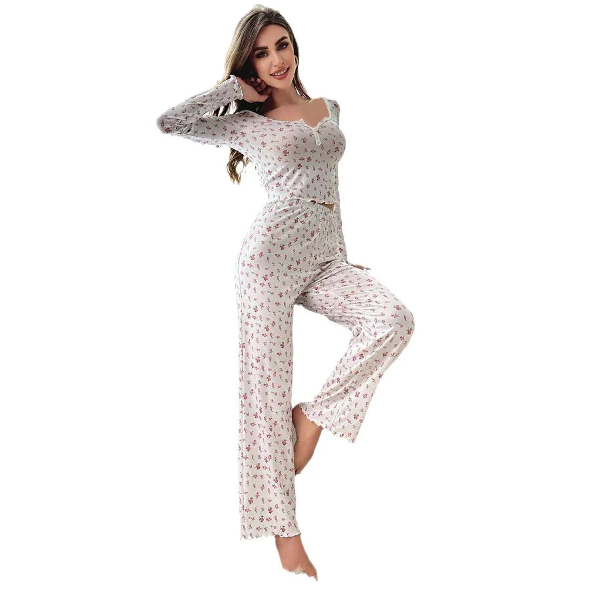 The Floral Cozy | V-Neck Long-Sleeve Floral Pajama Set - Image 10