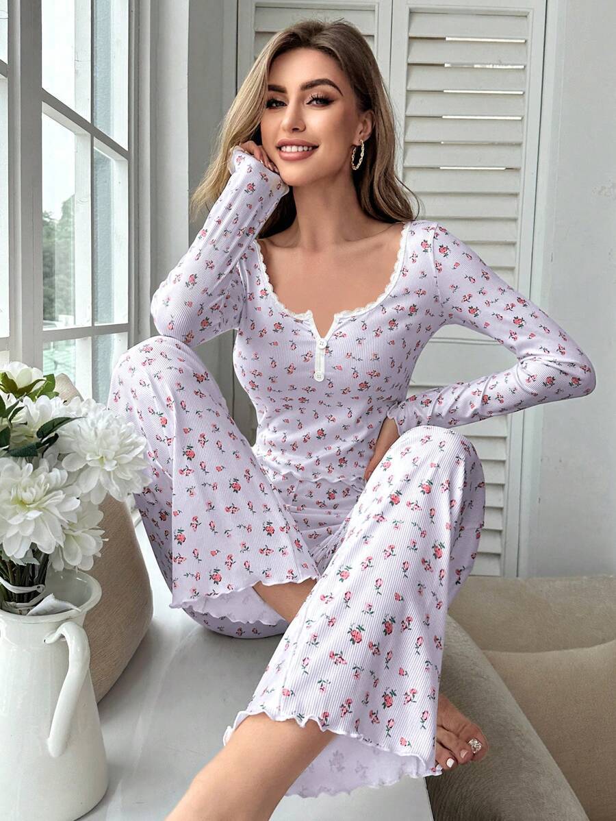 The Floral Cozy | V-Neck Long-Sleeve Floral Pajama Set - Image 2