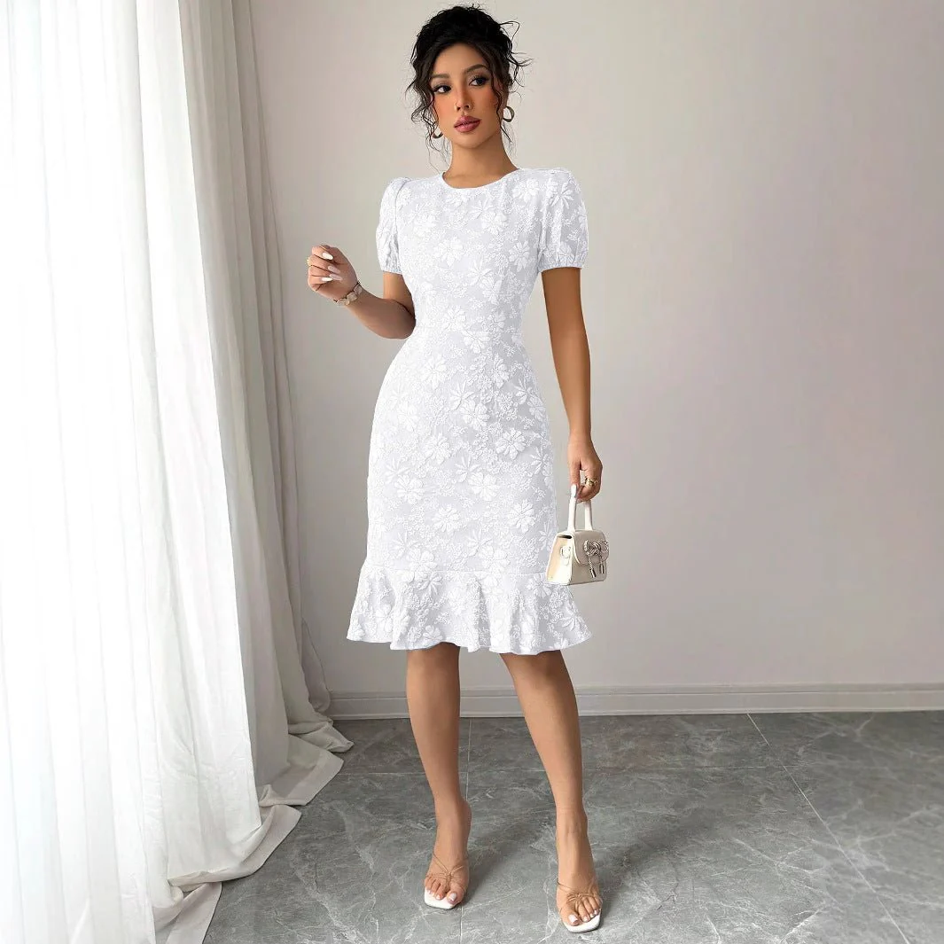 The Floral Embrace | Women's Printed Bubble Sleeve Hip-Fit Midi Dress - Image 2