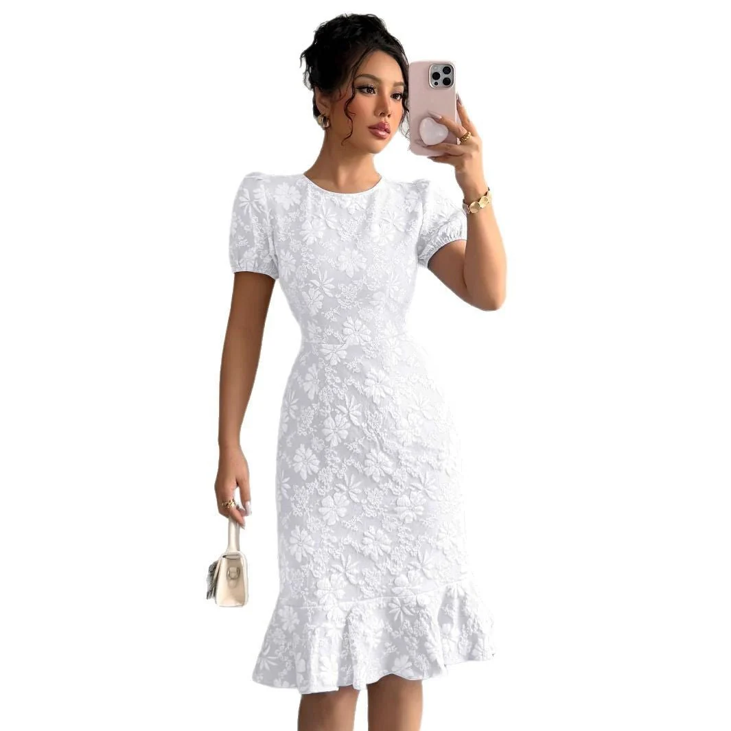 The Floral Embrace | Women's Printed Bubble Sleeve Hip-Fit Midi Dress - Image 5