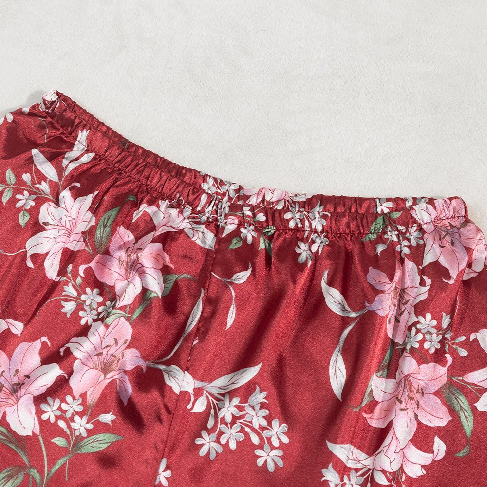 The Floral Fantasy | Women's Plus-Size Ice Silk Printed Long Sexy Loungewear Set - Image 2