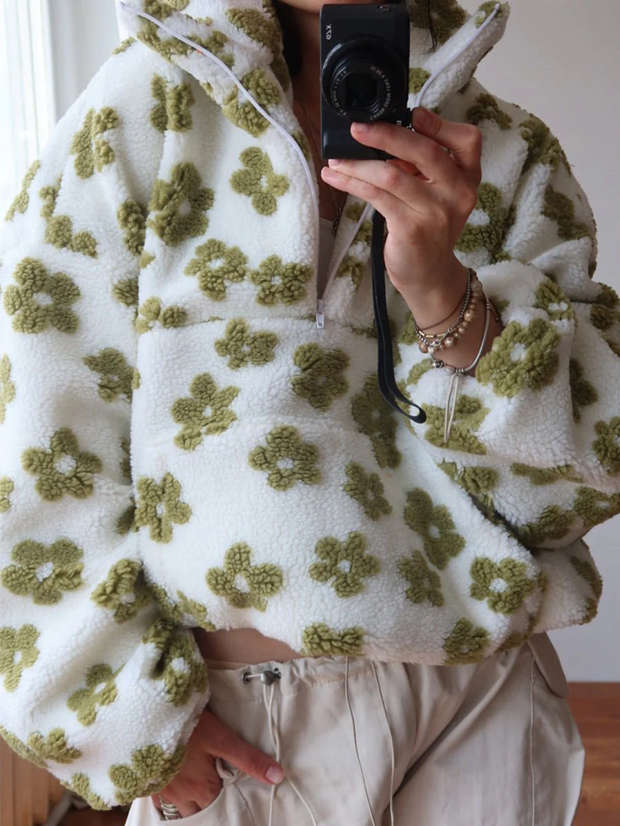 The Floral Fleece | Solid Color Floral High-Collar Pullover Sweater - Image 8