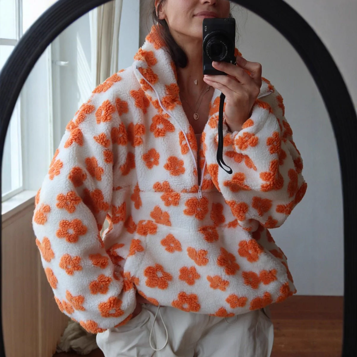 The Floral Fleece | Solid Color Floral High-Collar Pullover Sweater - Image 9