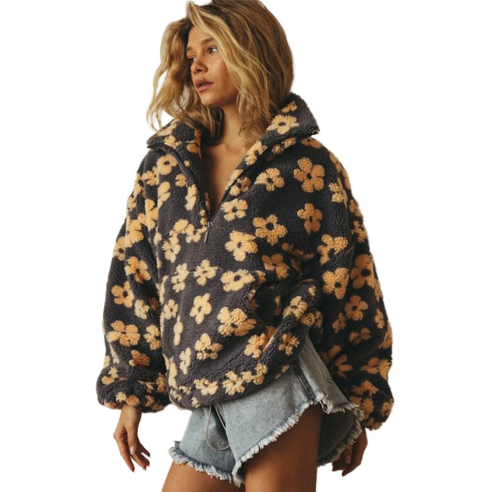 The Floral Fleece | Solid Color Floral High-Collar Pullover Sweater FD - Image 5