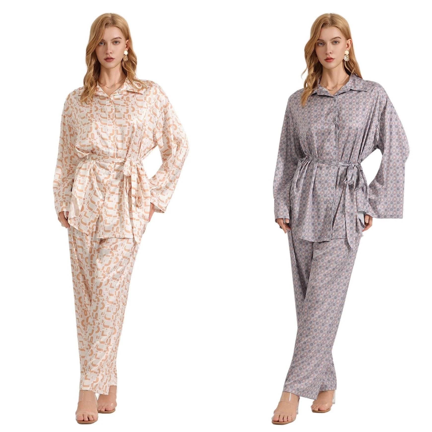 The Floral Luxe | Women's Printed Satin Long-Sleeve Top & Long Pants Pajama Set - Image 3